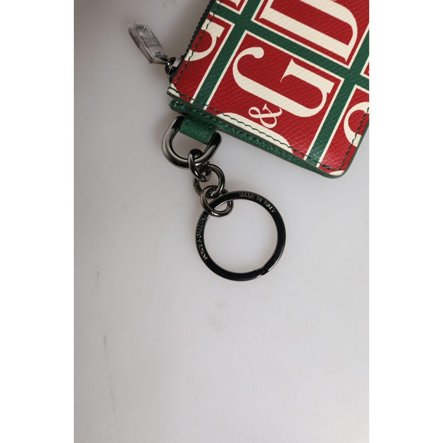 Dolce & Gabbana Green Calf Leather Logo Print Monogram Card Holder Wallet