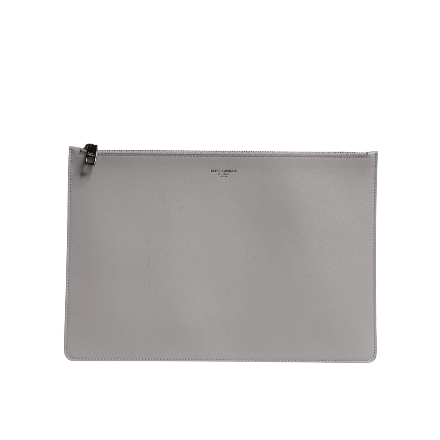 Dolce & Gabbana Gray Solid Leather DG Logo Men Clutch Zip Pouch Bag
