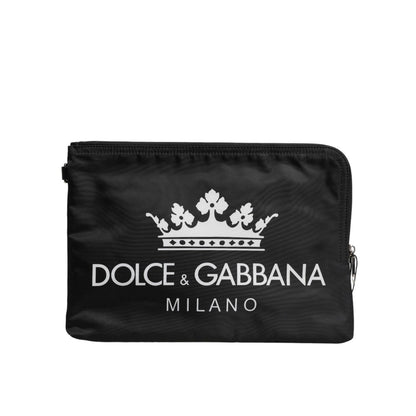 Dolce & Gabbana Black DG Milano Print Nylon Pouch Clutch Bag
