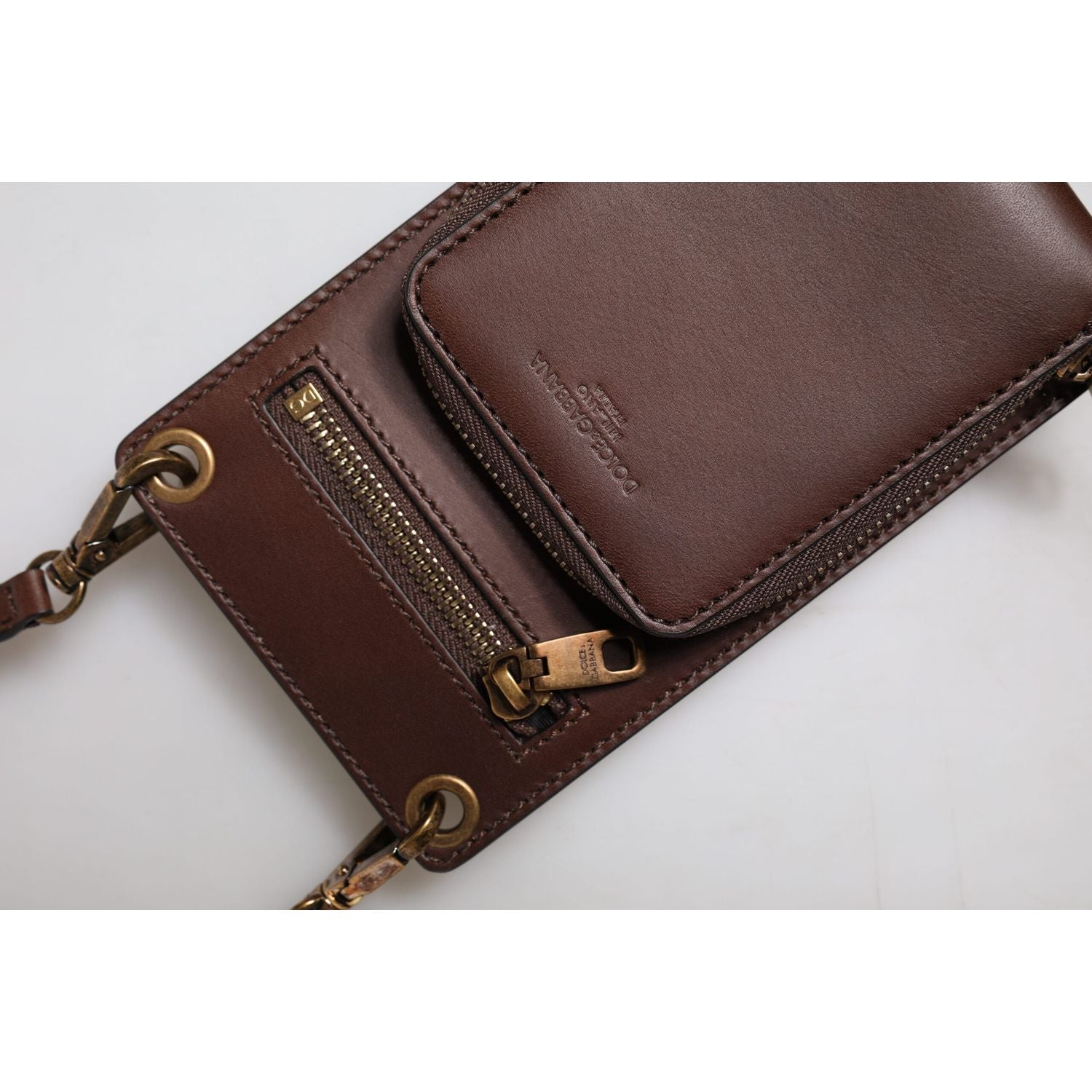 Dolce & Gabbana Brown Leather Neck Strap Cross Body Sling Bag