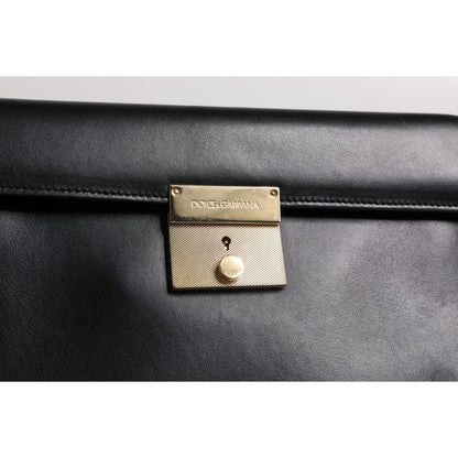 Dolce & Gabbana Black Leather Logo Plaque Document Briefcase Bag