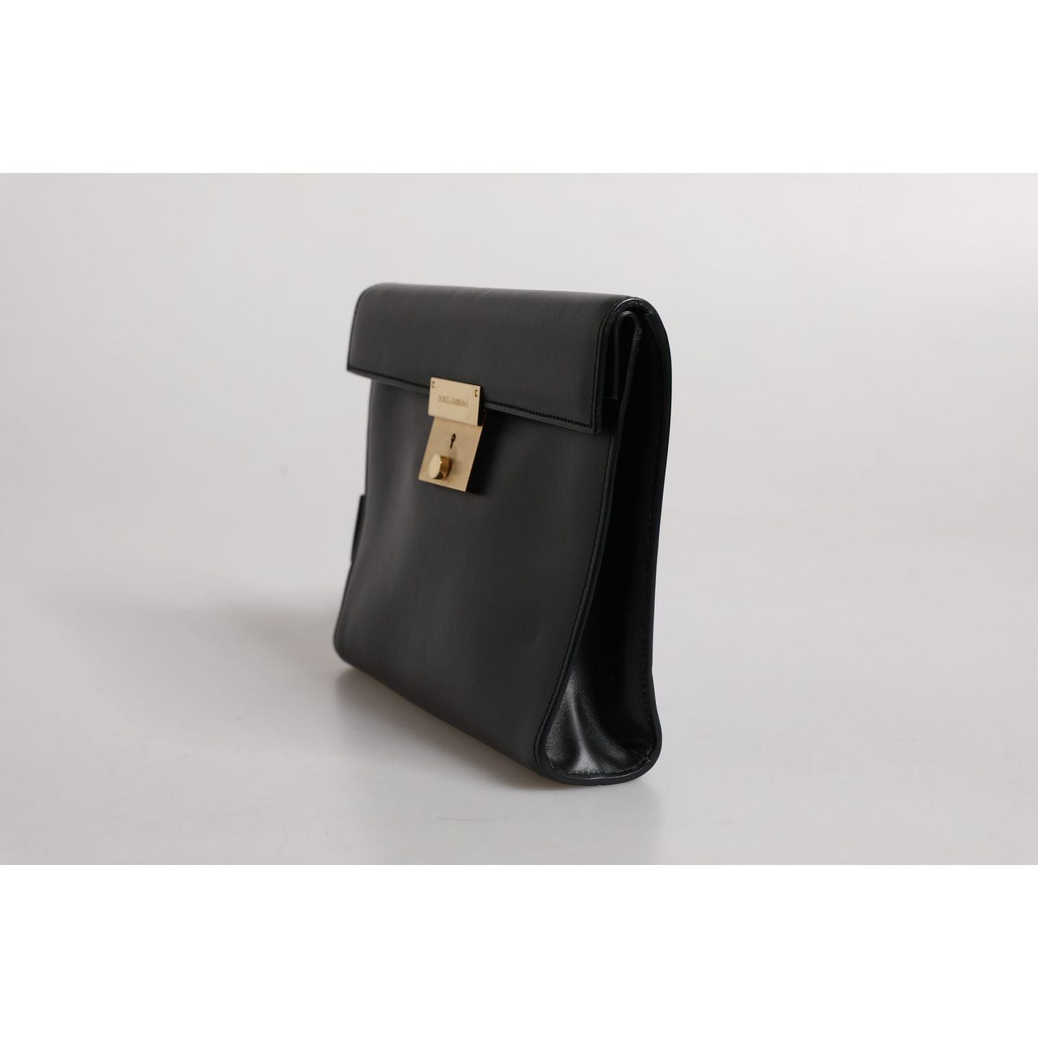 Dolce & Gabbana Black Leather Logo Plaque Document Briefcase Bag