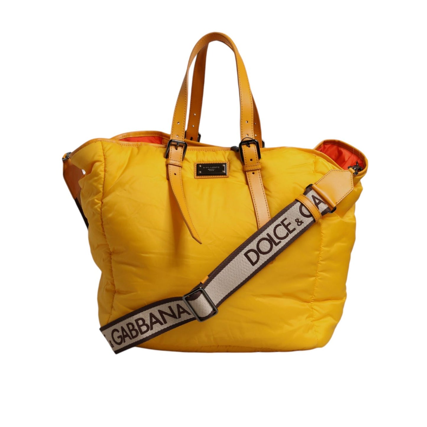 Dolce & Gabbana Yellow Orange Nylon Logo Plaque Hand Shoulder Duffle Bag