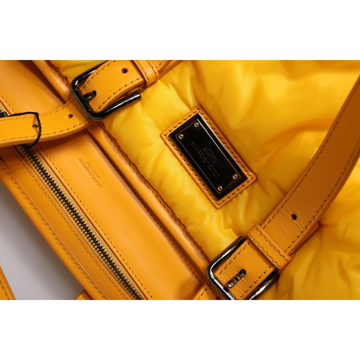 Dolce & Gabbana Yellow Orange Nylon Logo Plaque Hand Shoulder Duffle Bag