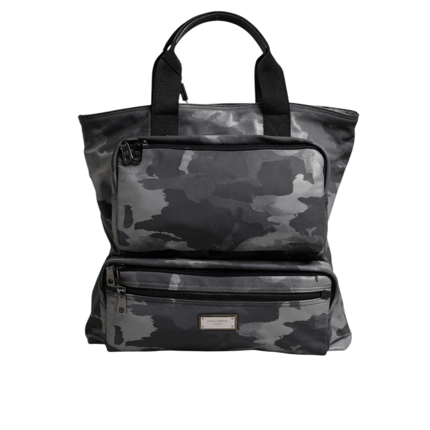 Dolce & Gabbana Gray Camo Cotton Multiple Compartments Tote Bag
