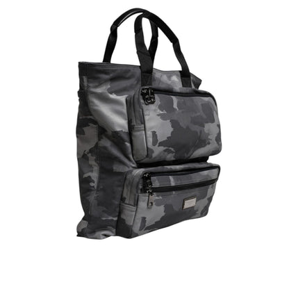 Dolce & Gabbana Gray Camo Cotton Multiple Compartments Tote Bag
