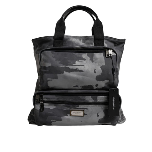 Dolce & Gabbana Gray Camo Cotton Multiple Compartments Tote Bag