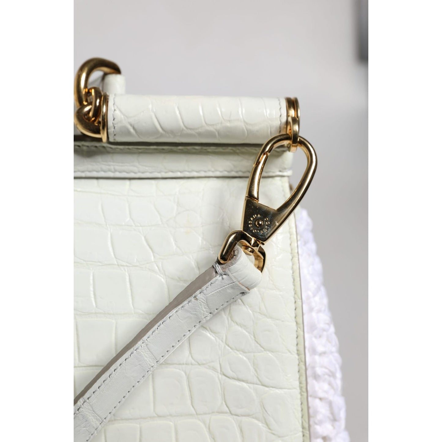 Dolce & Gabbana White Rafia Leather Top Handle Crossbody Bag