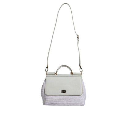 Dolce & Gabbana White Rafia Leather Top Handle Crossbody Bag