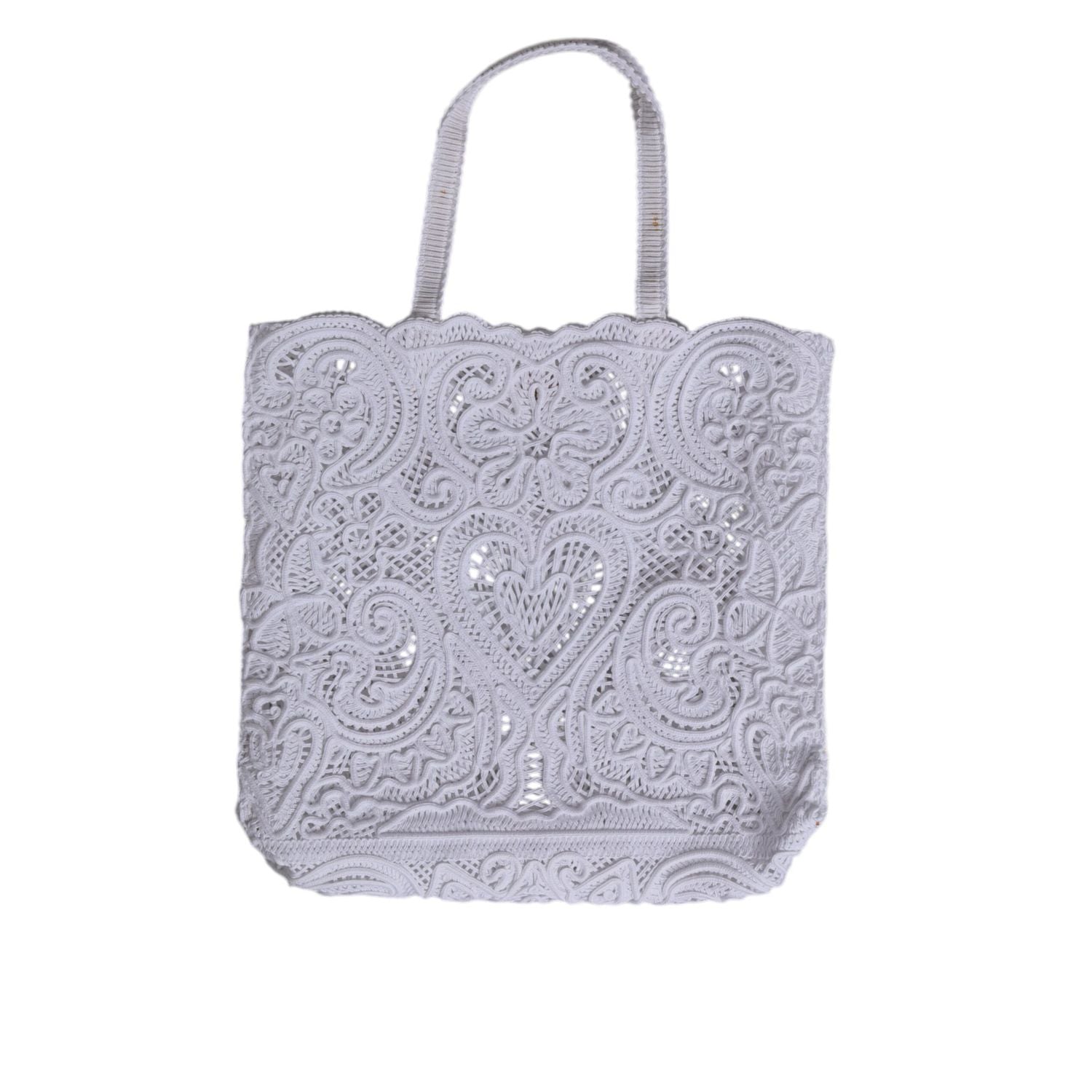 Dolce & Gabbana White Cordonetto Lace Beatrice Tote Shopping Bag