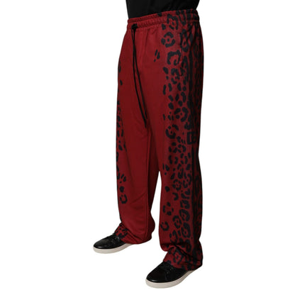Dolce & Gabbana Red Leopard Print Polyester Men Jogger Pants