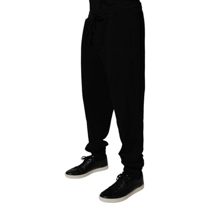 Dolce & Gabbana Black Cotton Crown Logo Jogger Pants