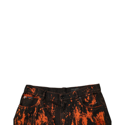 Dolce & Gabbana Black Red Tie Dye Cotton Straight Denim Jeans