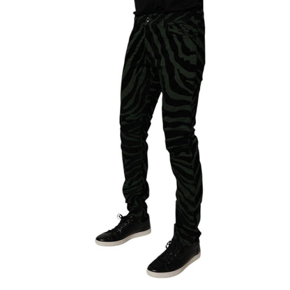Dolce & Gabbana Black Green Stripes Cotton Skinny Denim Jeans