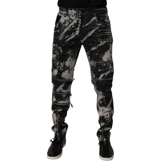 Dolce & Gabbana Black Tie Dye Cotton Skinny Zip Denim Jeans PAN75171-50