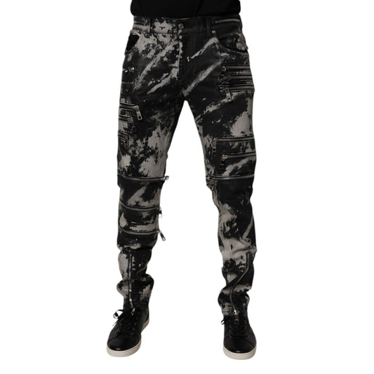Dolce & Gabbana Black Tie Dye Cotton Skinny Zip Denim Jeans