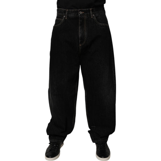 Dolce & Gabbana Black Cotton Mid Waist Wide Leg Denim Jeans PAN75181-48