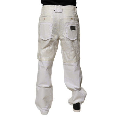 Dolce & Gabbana White Linen Mid Waist Straight Men Denim Jeans