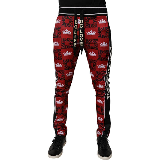 Dolce & Gabbana Red Crown Logo Monogram Men Sweatpants Pants PAN75230-44