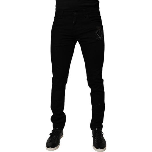 Dolce & Gabbana Black Sacred Heart Cotton Skinny Denim Jeans PAN75234-56