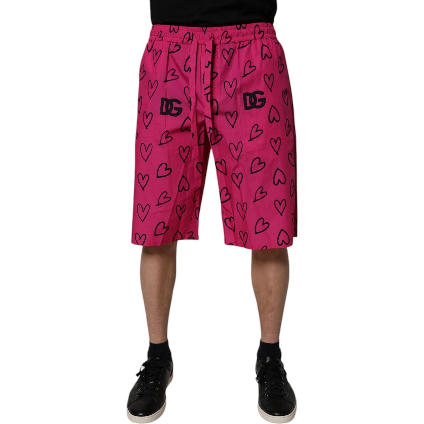 Dolce & Gabbana Pink Cotton Heart Print Bermuda Shorts PAN75741-48