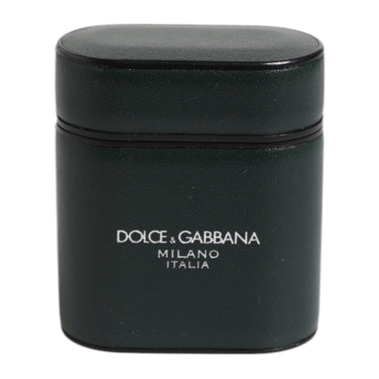Dolce & Gabbana Black Calfskin Leather Logo Print Flip Holder Airpods Case