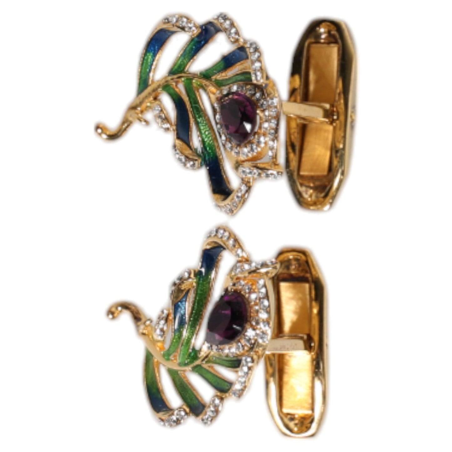 Dolce & Gabbana Multicolor Peacock Feathers 925 Sterling Silver Cufflink