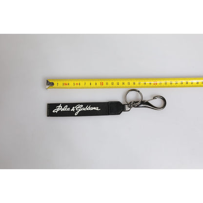 Dolce & Gabbana Black White DG Logo Silver Men Keychain Polyester Keyring