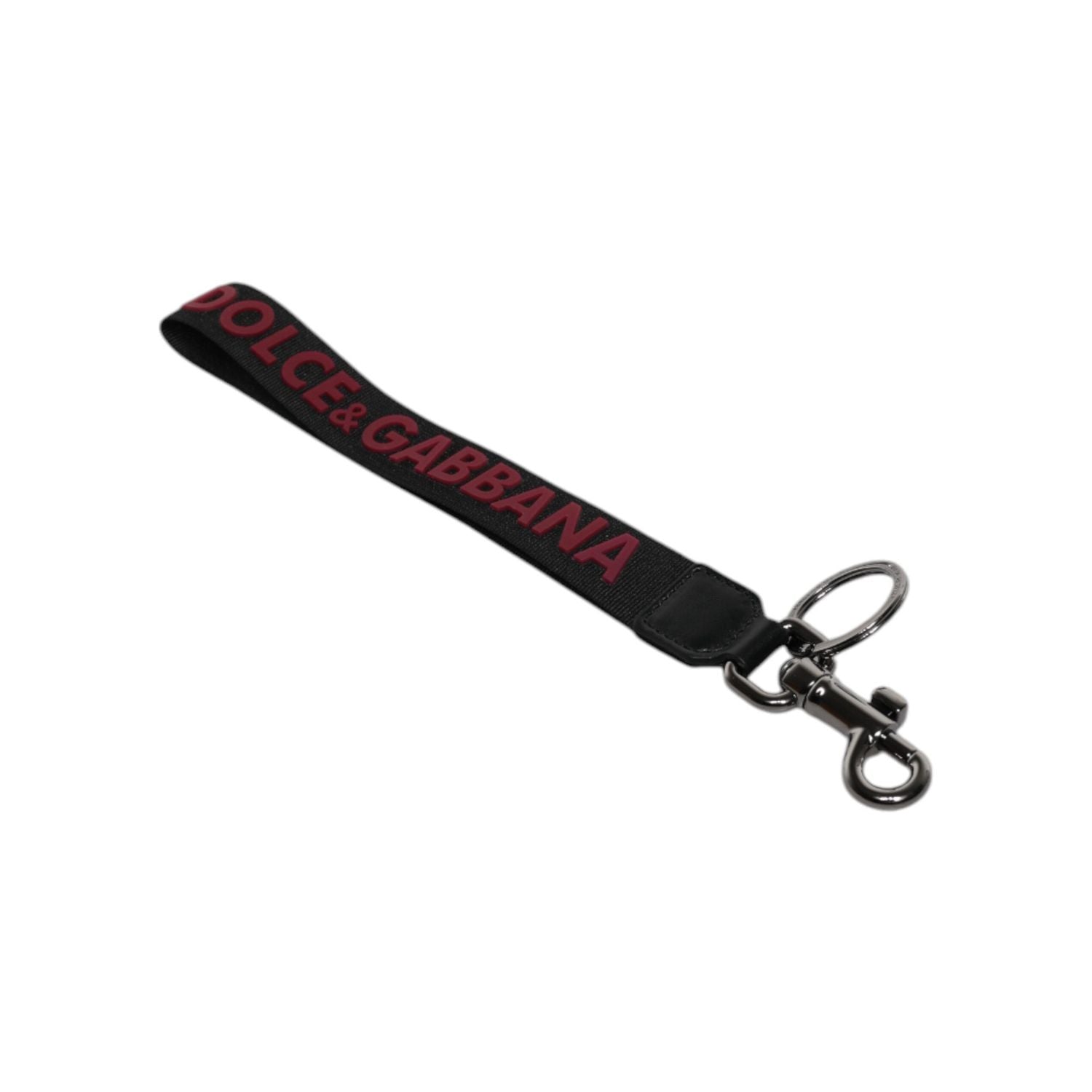 Dolce & Gabbana Black Logo Nylon Silver Brass Men Holder Keychain Keyring