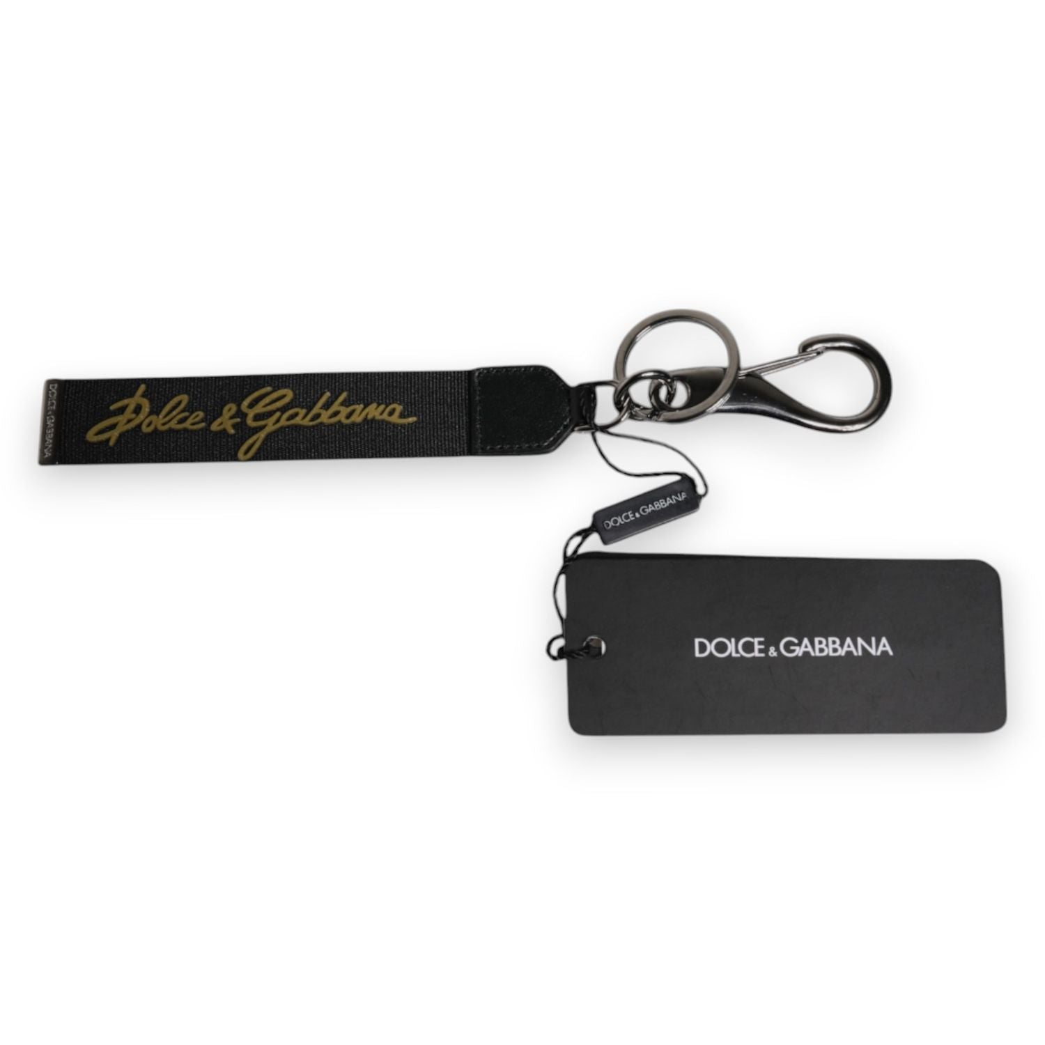 Dolce & Gabbana Black Logo Nylon Silver Brass Men Holder Keychain Keyring