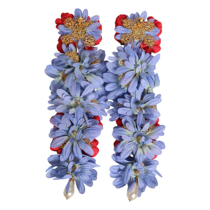 Dolce & Gabbana Gold Tone Brass Floral Crystal Clip On Dangling Earrings