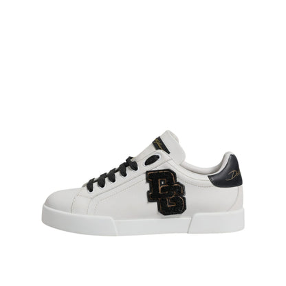 Dolce & Gabbana White Leather DG Logo Low Top Sneakers Shoes