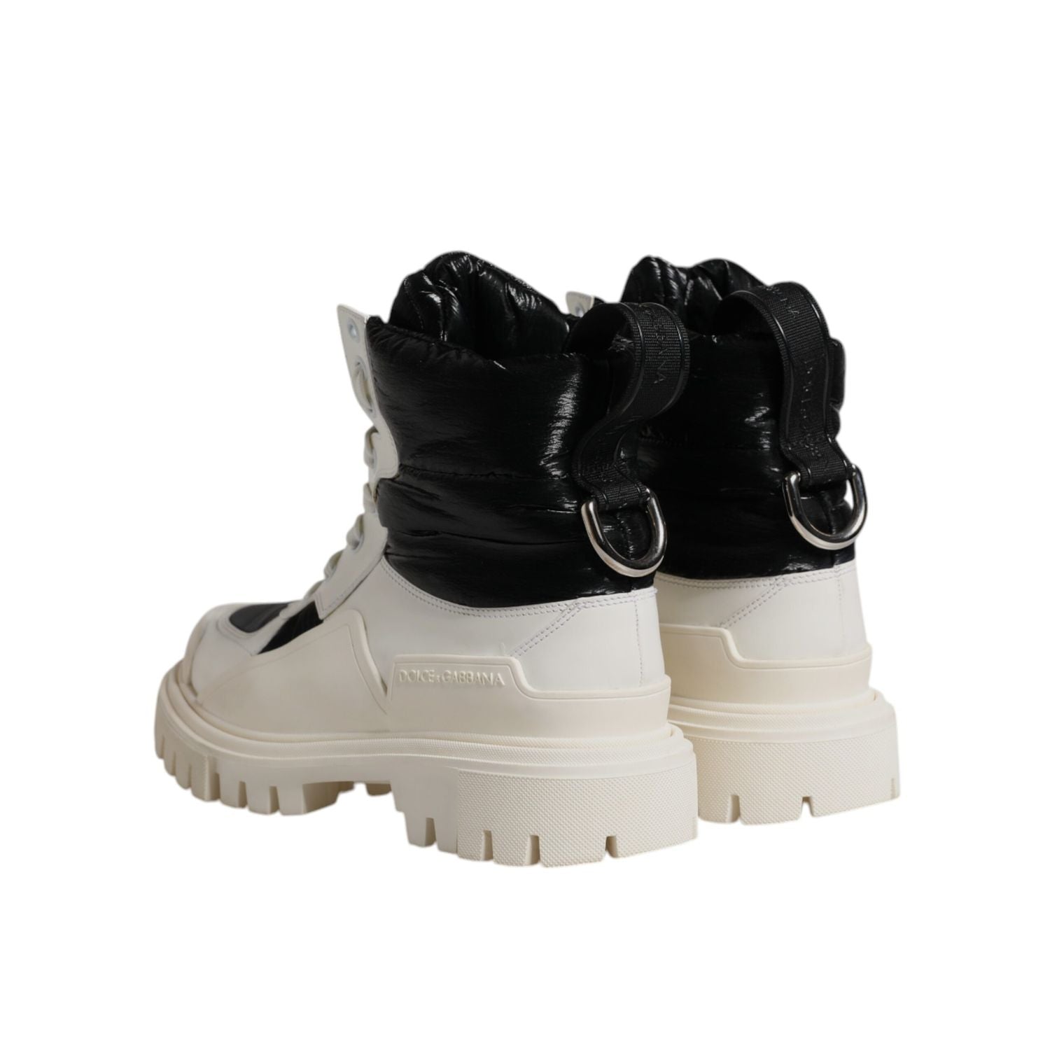 Dolce & Gabbana White Padded Mid Calf Lace Up Boots Shoes