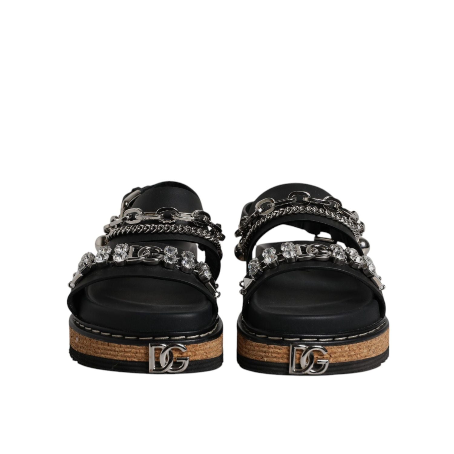Dolce & Gabbana Black Crystal Embellish Strap Sandals Shoes
