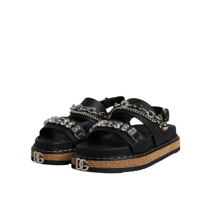 Dolce & Gabbana Black Crystal Embellish Strap Sandals Shoes