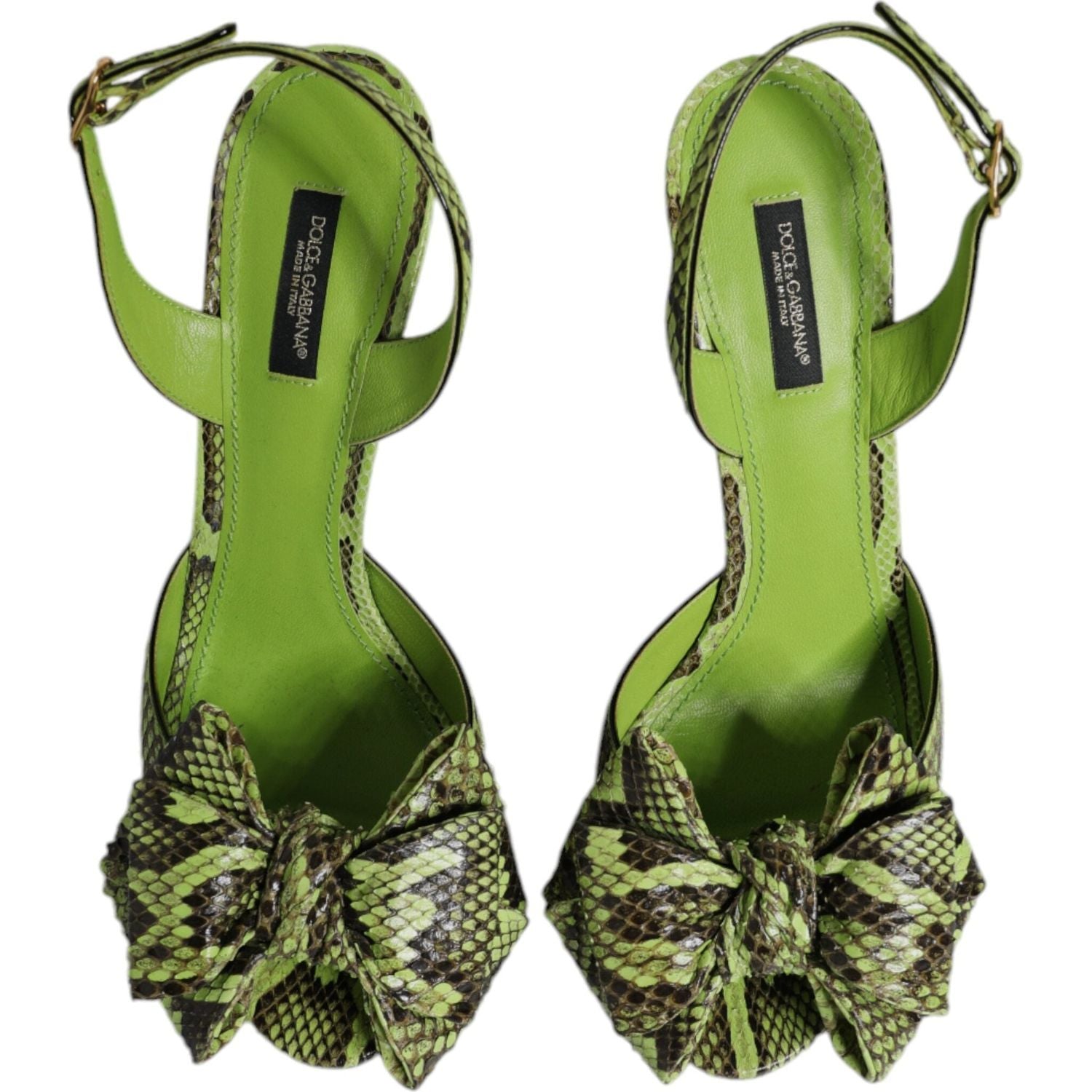 Dolce & Gabbana Green Python Leather Heels Sandals Shoes