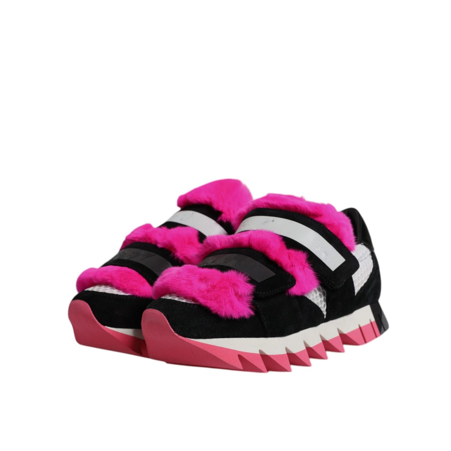 Dolce & Gabbana Black Pink Fur Embellished Sneakers Shoes