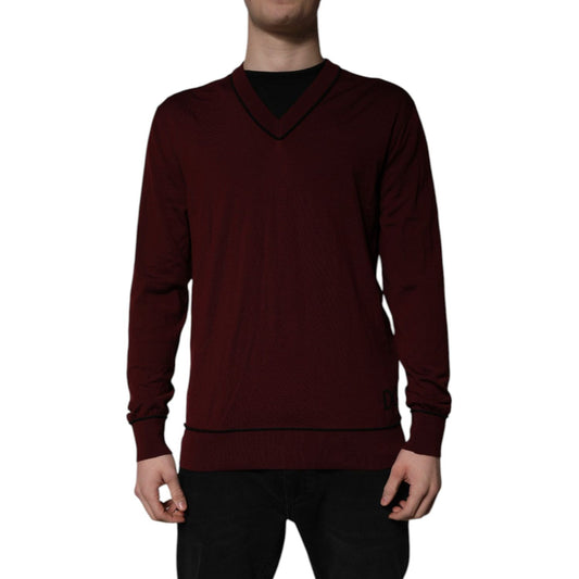 Dolce & Gabbana Maroon Cashmere V-neck Men Pullover Sweater TSH85178-50