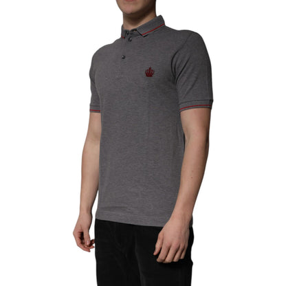 Dolce & Gabbana Gray Cotton Crown Collared Polo T-shirt