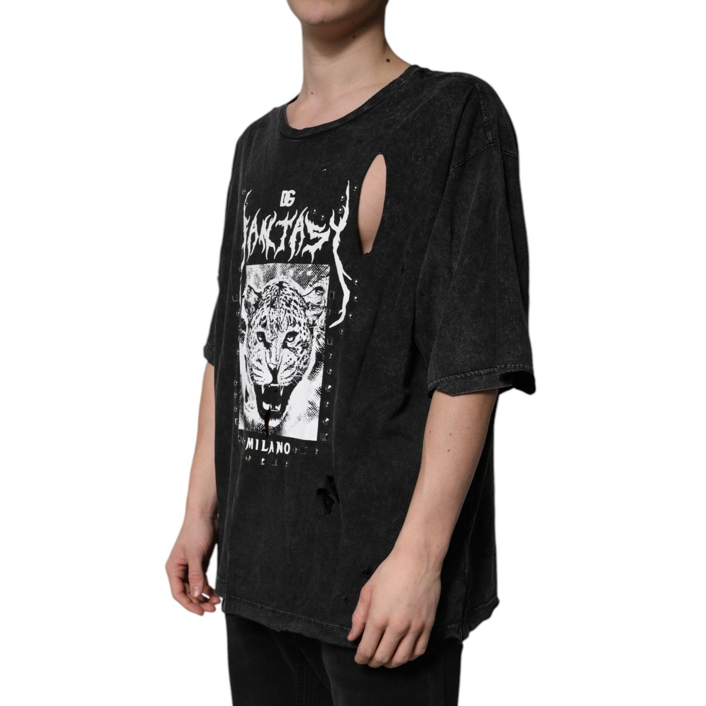 Dolce & Gabbana Black Graphic Print Cotton Crew Neck T-shirt