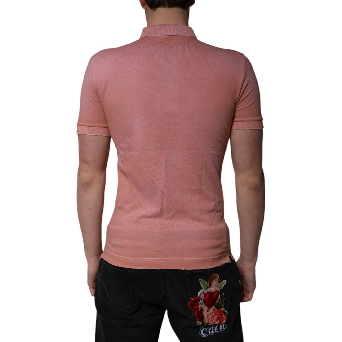 Dolce & Gabbana Pink Cotton Crown Collared Polo T-shirt