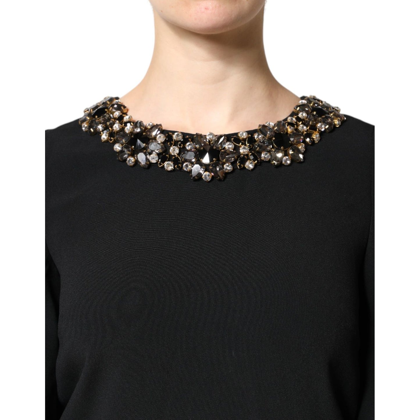 Dolce & Gabbana Black Crystal Embellished Round Neck Mini Dress