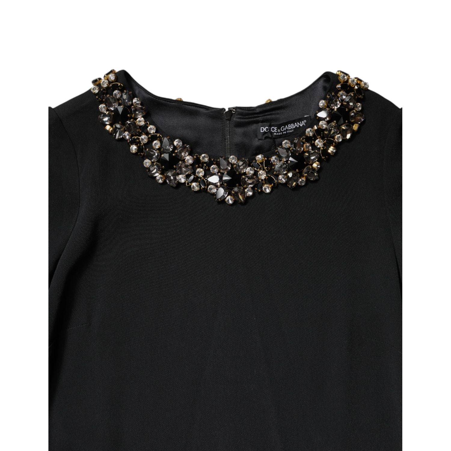 Dolce & Gabbana Black Crystal Embellished Round Neck Mini Dress