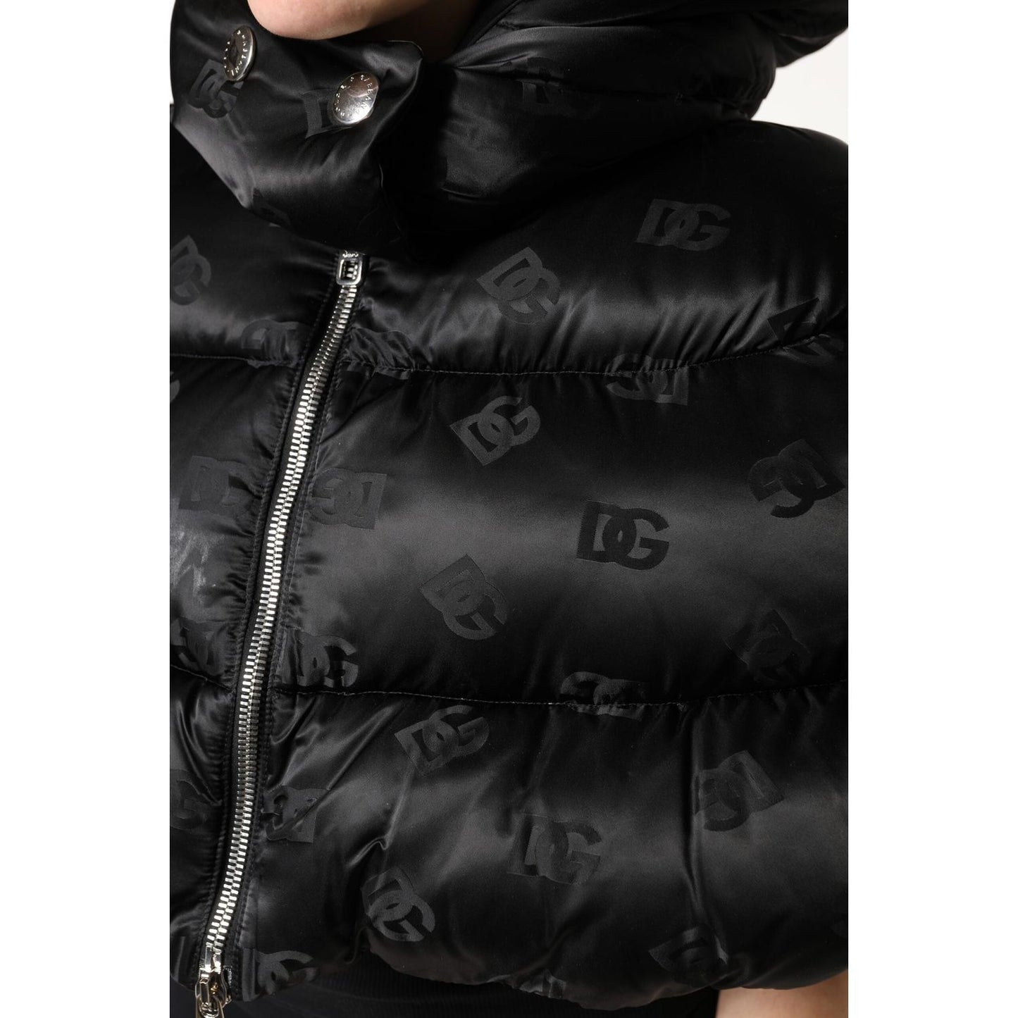 Dolce & Gabbana Black Padded Puffer Hooded Full Zip Cropped Jacket