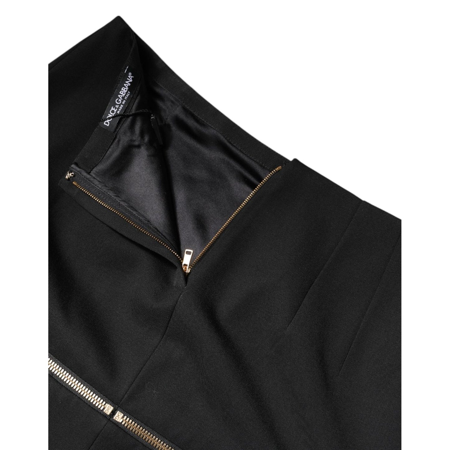 Dolce & Gabbana Black Virgin Wool High Waisted Mini Skirt