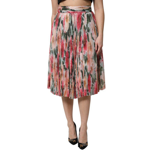 Dolce & Gabbana Multicolor Silk Floral High Waist Midi Skirt SKI2121-38