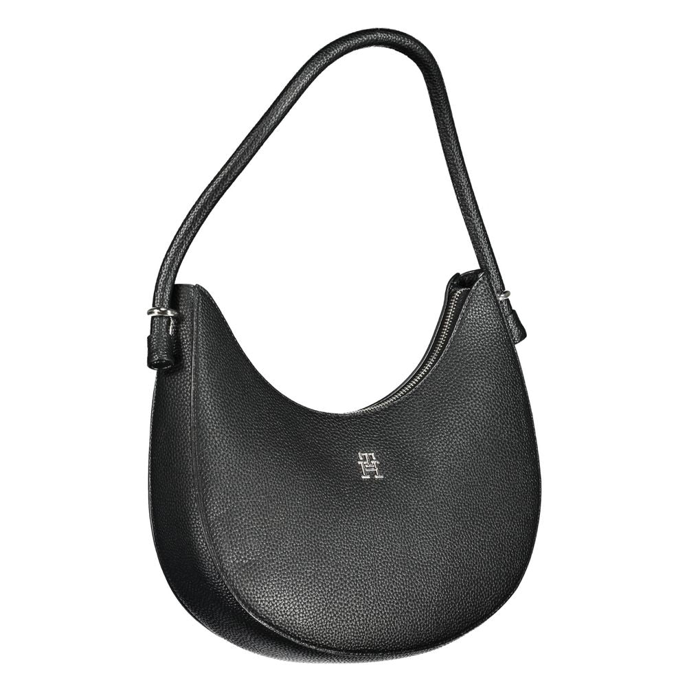 Tommy Hilfiger Black Polyethylene Handbag with shoulder handle, zip closure, and logo detail.