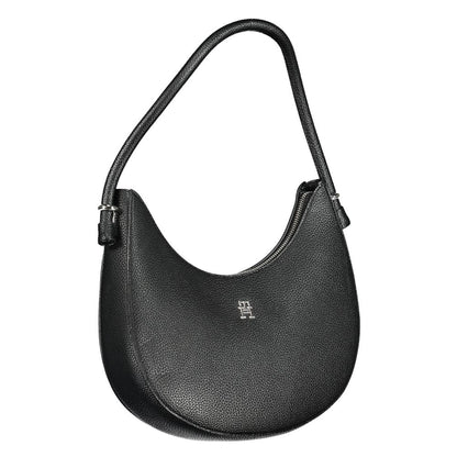 Tommy Hilfiger Black Polyethylene Handbag with shoulder handle, zip closure, and logo detail.