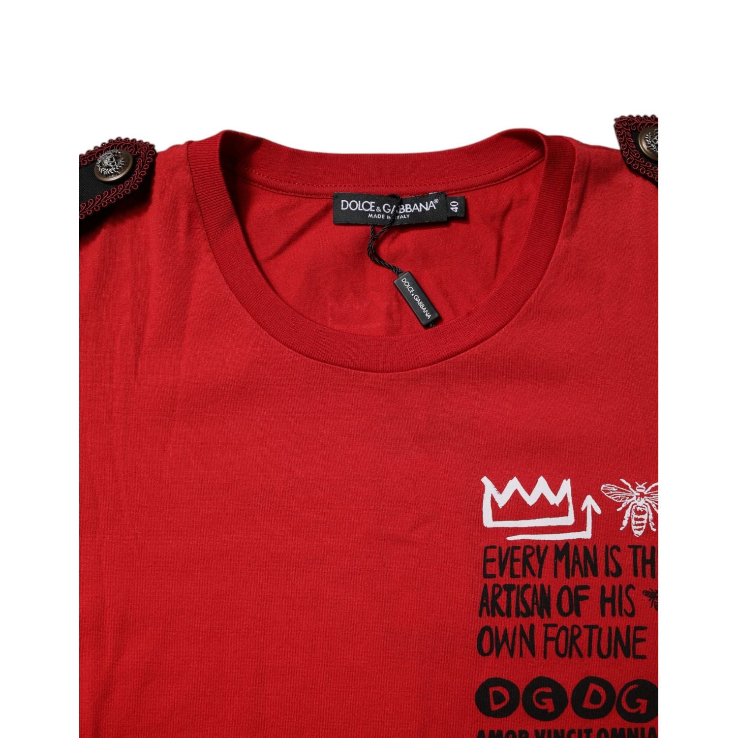 Dolce & Gabbana Red Cotton Graphic Print Crew Neck T-shirt