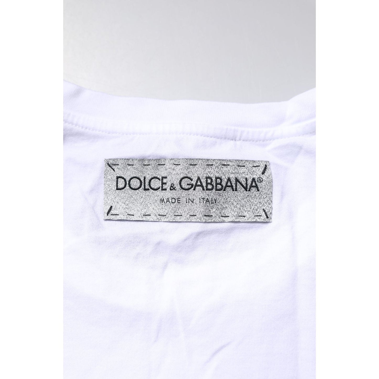 Dolce & Gabbana White Cotton Printed Round Neck Top T-shirt